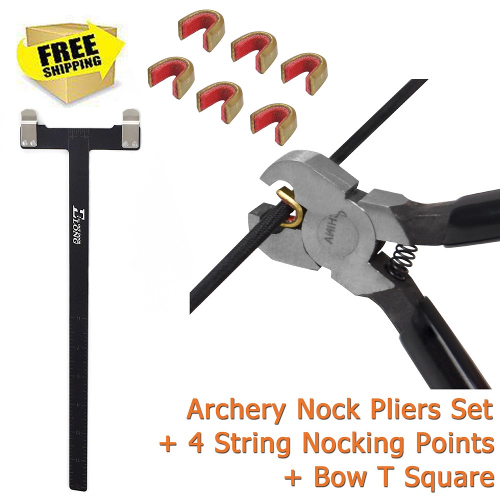 1x Archery Nock Pliers Set + 4xString Nocking Points +1x Bow T Square US Stock