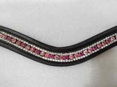 Designer Gorgeous 3 Row Pink Crystal Horse Leather Browband For Bridle.