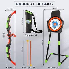 Bow and Arrow Set for Kids, 2-Pack LED Light up Archery Set with 20 Suction Cup