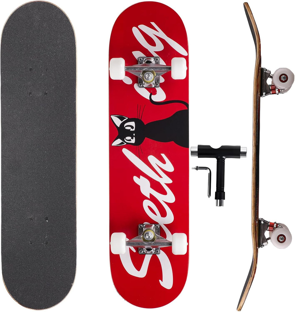 Professional Double Kick Skateboard, 31 Inch Maple Deck, ABEC
