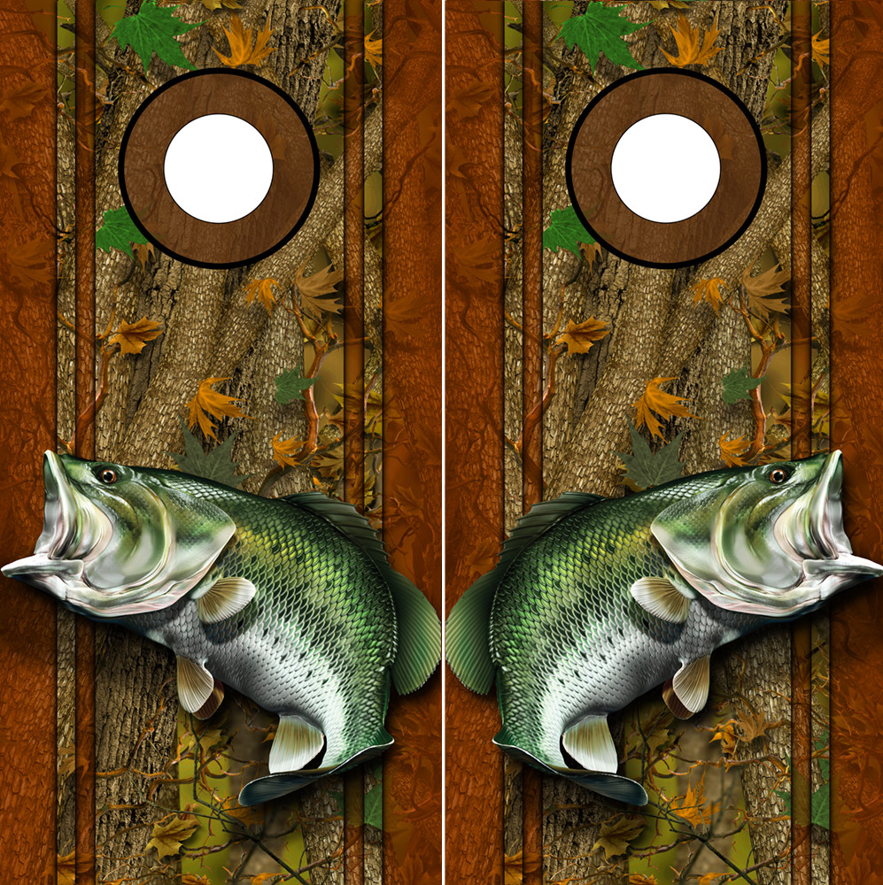 Cornhole Decals Wraps Fishing Graphics Bass Fishing Forest Camouflage 01LR