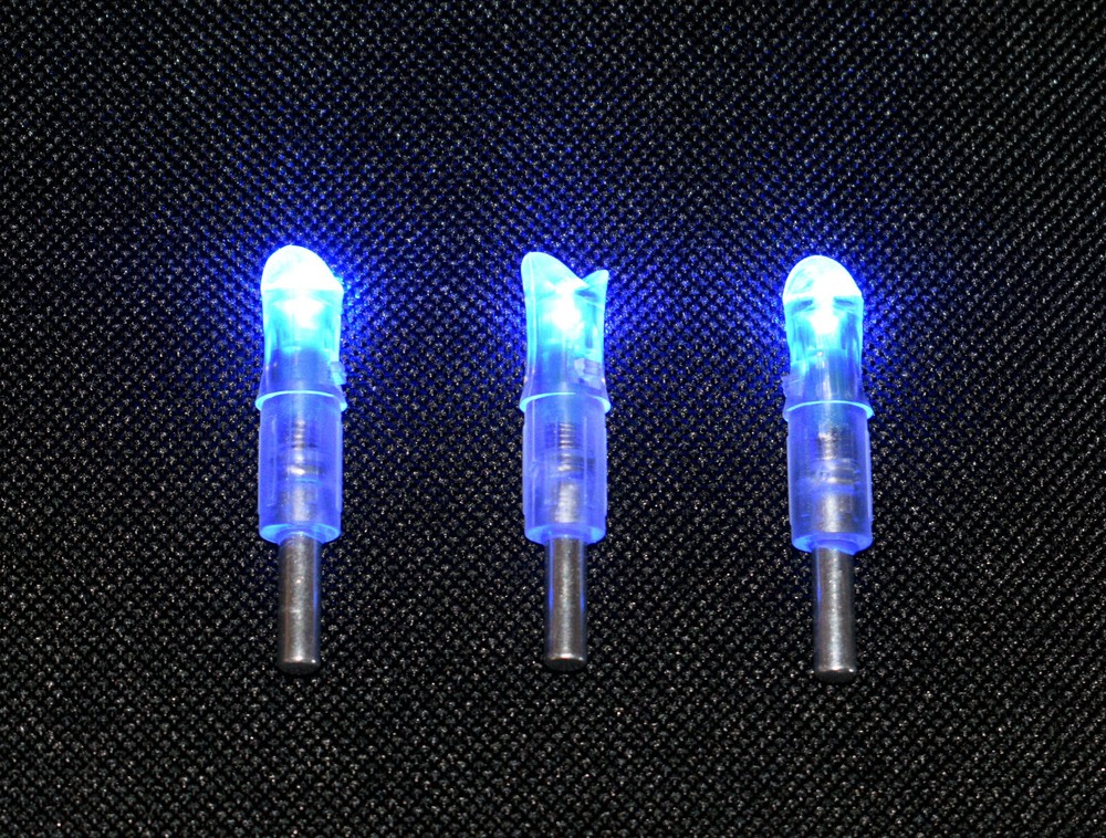 3 Crossbow Bright Blue Lighted Half Moon Nocks Carbon Arrow .303 Press Fit 7.6mm