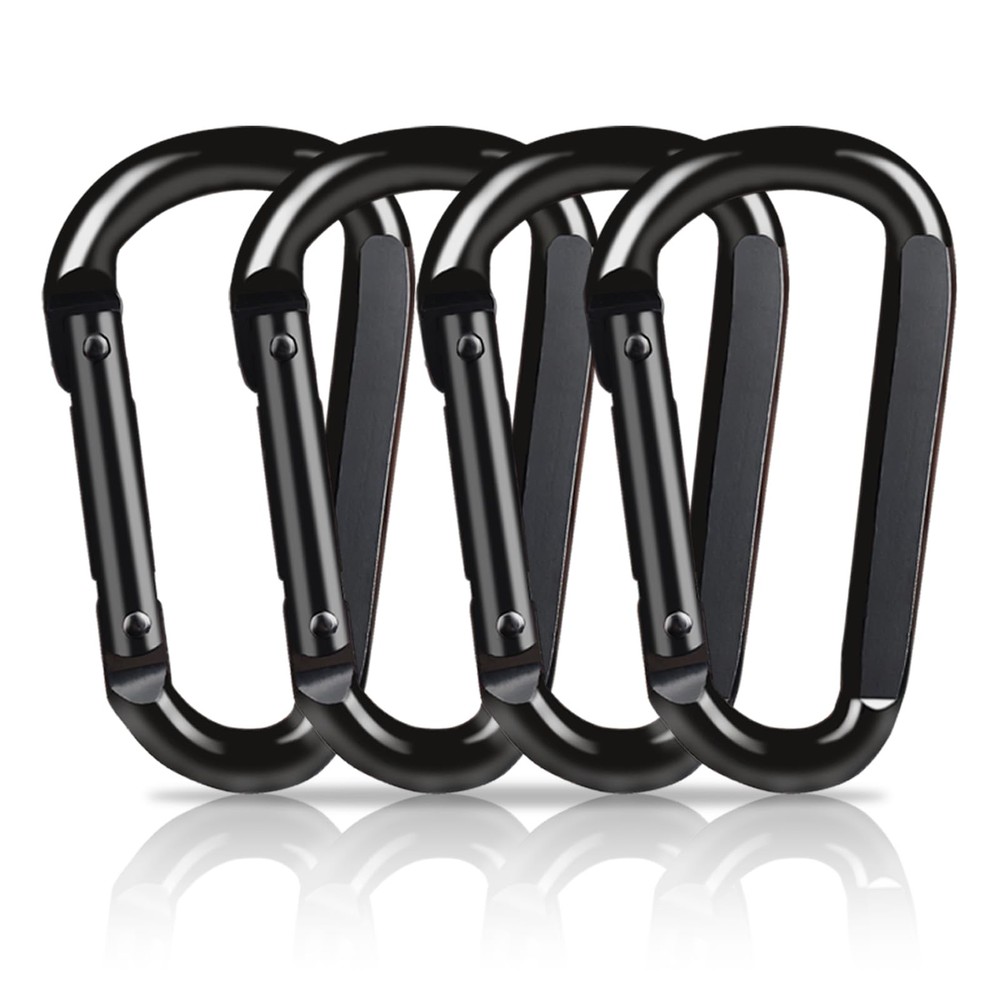 4 PCS Carabiner Clip, 860 Lbs-3″ Iron Heavy Duty Carabiner, Multi black