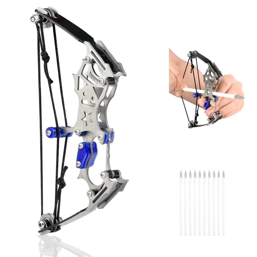 Mini Compound Bow and Arrow Set for 5.3 INCH & 10 Arrows, Black & Blue
