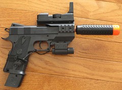 Airsoft Spring Pistol W/Barre Extension, Red Laser, Fake Scope 230 FPS