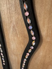 Leather Browband – Sewn In Glass Rhinestones – Light Rose Sapphire – 13-18”