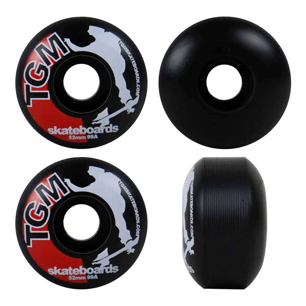 TGM Skateboard Wheels 52mm 99A Black – Super High Rebound for Street and Park