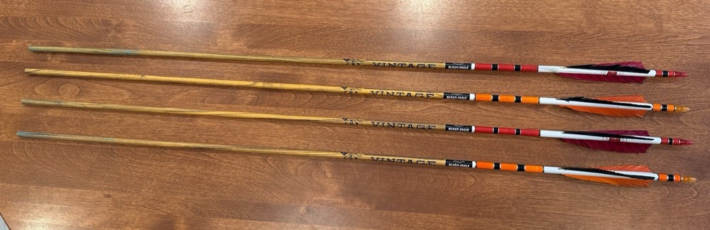 Lot Of 4 Black Eagle “Vintage” Fletched/Crested Wooden Arrows – Gently Used