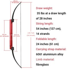 58″ Recurve Bow 35 lbs Folding Bow CNC Portable RH/LH Archery Hunting Bow Arrow