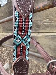 Leather Halter – Navajo Beaded Cheeks and Noseband – Turquoise – Rust Beads