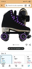 Epic Skates Trailblazer Black/Purple Lace-Up Quad Roller Skates Women’s Size 7