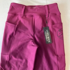 Free Ride Equestrian Pants Girls Size 10-11 Raspberry Lux Knee Patch Breech