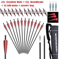 12PCS 20» Carbon Crossbow Bolts Crossbow Arrows 100 Grain Broadheads Hunting