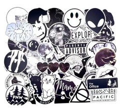 50pcs Black and White Skateboard Stickers Laptop Luggage Locker Decals Dope