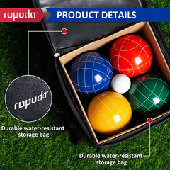 90Mm Bocce Ball Set with 8 Polyresin Balls, Pallino, Case and Measuring Rope for