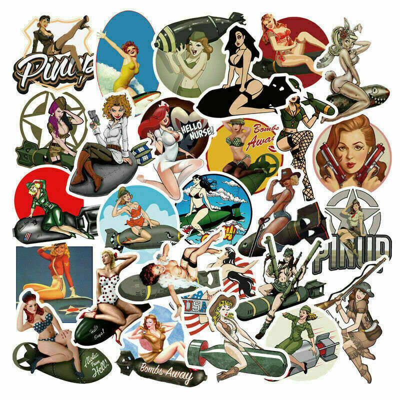50Pcs Sexy Retro Girls Pin Up Women Vinyl Skateboard Laptop Sticker Pack Decals
