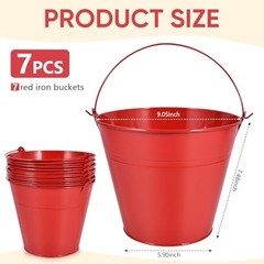 OBTANIM 7 Pack Metal Buckets with Handle Galvanized Ice 9.1 x 6.7 inch Red