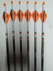 6- Easton Axis SPT Sport 340 5mm Carbon Arrows w/ Blazer Vanes & Steel Half-Outs
