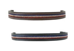 Show Brow Band Black Brn leather Bold Red/Wht/Blue crystal accents-Full Cob Pony