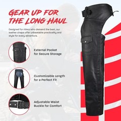 Motorcycle Leather Chaps for Men and Women, Black Motorcycle Chaps for Road 40