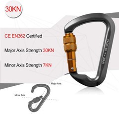 30KN D-Shape Aluminum Screw Locking Carabiner Climbing Rescue Caving Hook Buckle