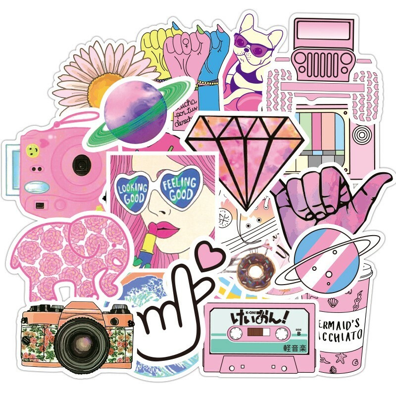 50 Pink girl cute teens Stickers for Water Bottles Laptop Hydro Flask