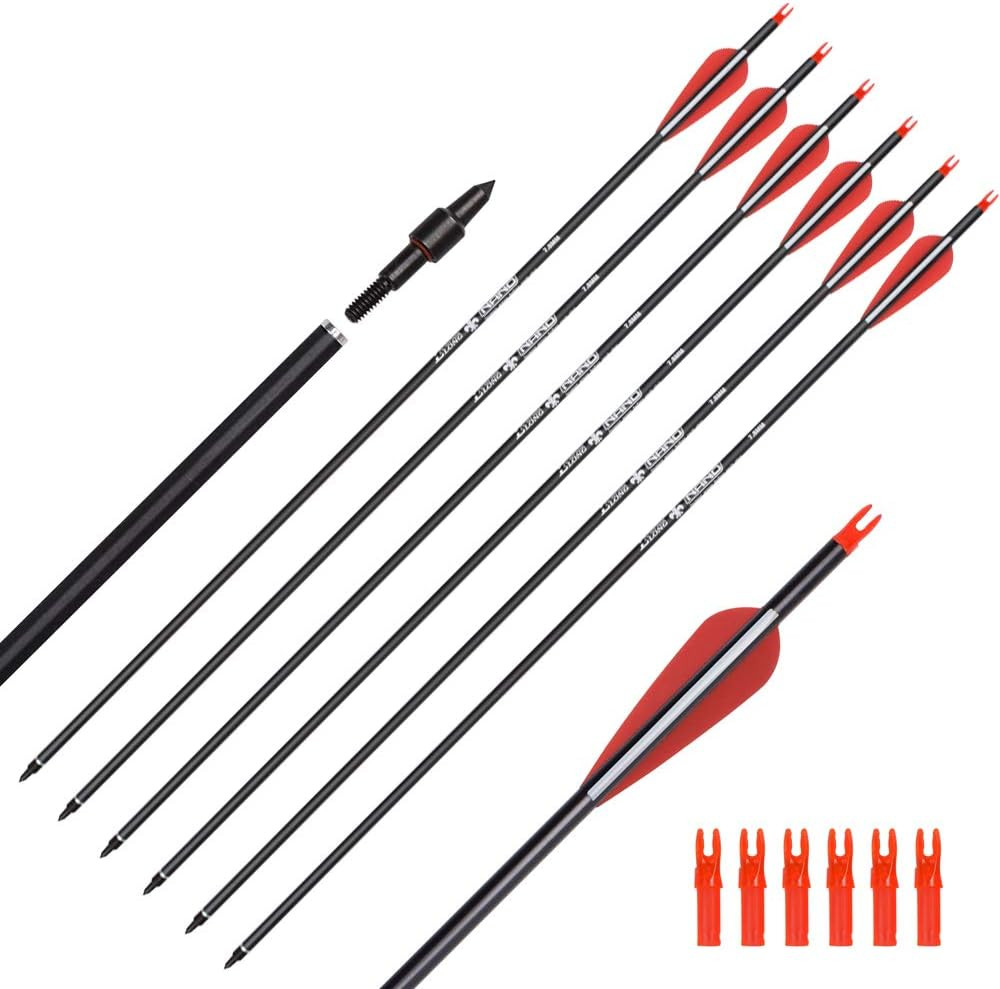 Elong 6/12PCS 26/28/30″ Arrows for Compound Bows,Carbon Hunting Arrows for Arche