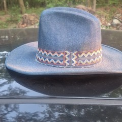 SS Denim Western Hat 100% Cotton Blue Multicolor Zigzag Band Made in USA