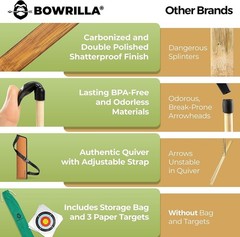 BOWRILLA Wooden Bow Arrow Set Kids 10 Arrows Outdoor Archery Toy for boys Girls