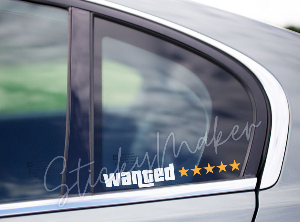 Wanted Level 1-5 Star Vinyl Decal Funny Bumper Sticker