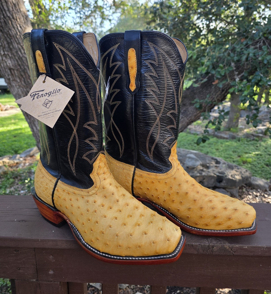 Fenoglio Boot Co Buttercup Full Quill Ostrich Mens Boots US 11 Black Uppers