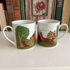 Vintage Horse Rider Hunters And Dogs Hunting Red Fox Equestrian Mug Set Japan