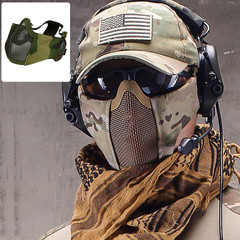 Foldable Airsoft Mesh Mask, Nylon Half Face Mesh Masks with Ear Cover Protection