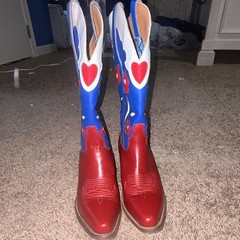 Dan Post Red White Blue Heart & Floral Design Western Cowboy Boots
