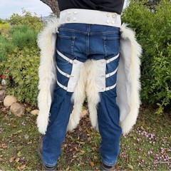 Wooly Rodeo Chinks Cowboy Western Chaps Mongolian Lamb Fur White Leather GUC