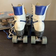 Vintage Nike High-Top Leather Roller Skates — White/Navy Blue ~size 8 Men