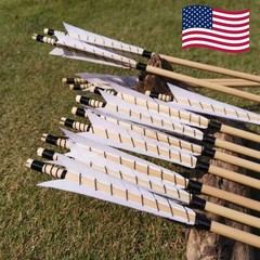 12X 32″ Archery Feather Wooden Arrows Traditional Longbow Recurve Bow Hunting