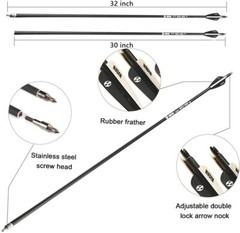 12Pack Carbon Arrows 32″ Spine500 with Removable Tips for Compound & Recurve Bow