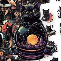 30Pcs Random Gothic Dark Kitty Black Cat PET Transparent Halloween Sticker