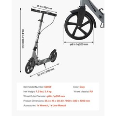 Kick Scooter for Kids, Teens & Adults, Adjustable Height, Foldable, 220 lbs