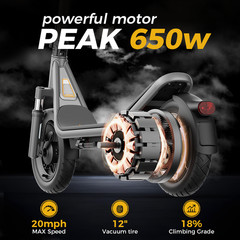 Electric Scooter for Adults 650W Folding Commuting E-Scooter w/ APP 20MPH Speed