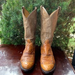 Tony Lama Vintage Exotic Ostrich Patchwork Leather Cowboy Boots Size 8.5 D