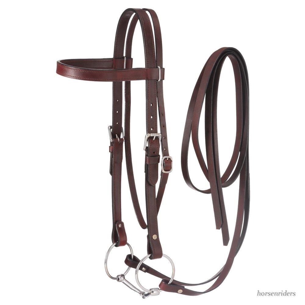 Draft Horse Western Headstall – Black Leather – Browband – Snaffle Bit & Reins