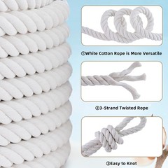 White Cotton Rope 1/2in × 100ft Natural Twisted,Available as Used for Tug of …