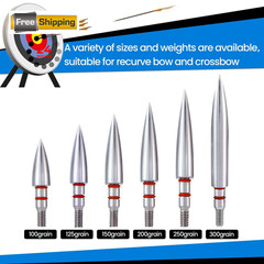JGSDD 12pcs Archery Field Points, 100/125/150/300 Grain 5/16-100Gra», silvery
