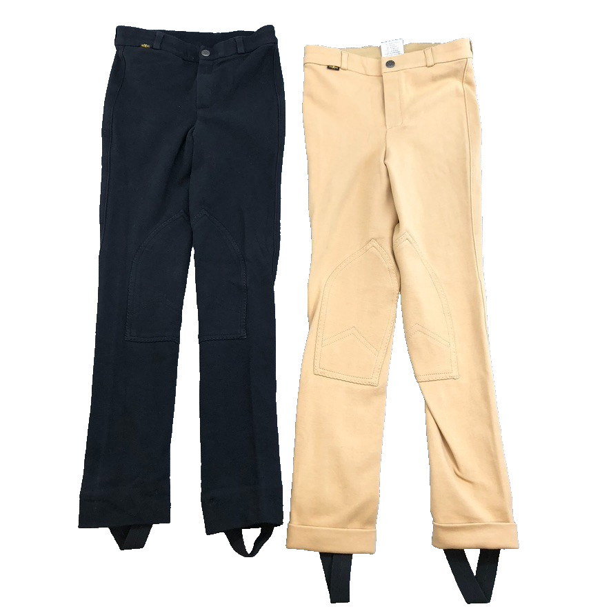 Saxon Adjustable Waist Riding Jodhpurs Unisex Kids C10 Black Beige Equestrian