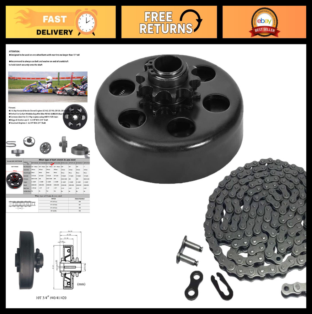 Centrifugal Clutch 3/4″ Bore 10T for #40/41/420 Chain Go Kart Minibike Lawnmower