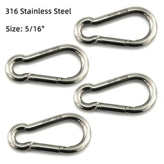 4 Pack 5/16″ Stainless Steel Carabiner Clip Metal Spring Snap Hook Heavy Duty