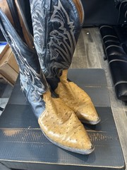 Dan Post Black & Tan Ostrich Leather Western Cowboy Boots Pointed Toe