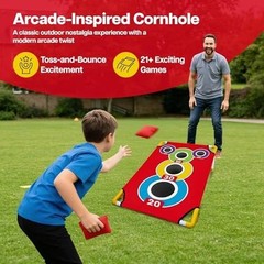 Cornhole Board Set with 21+ Games, 8 Bean Bags – Arcade Style Corn Hole Games